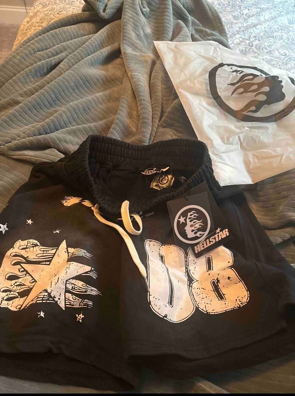 Hellstar Studios Black Graphic Print Athletic Shorts with Drawstring Size S